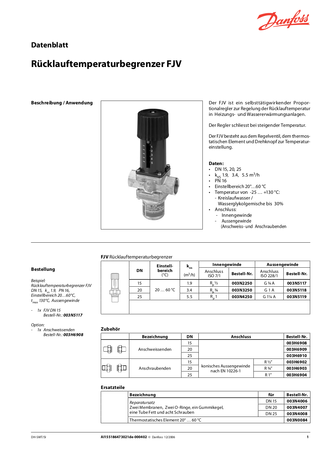 Danfoss FJV Data sheet