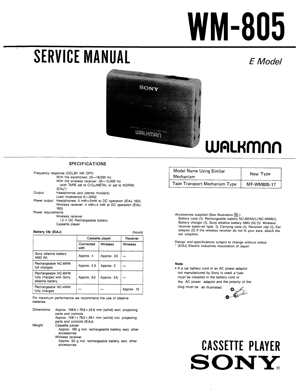 Sony WM-805 Service manual
