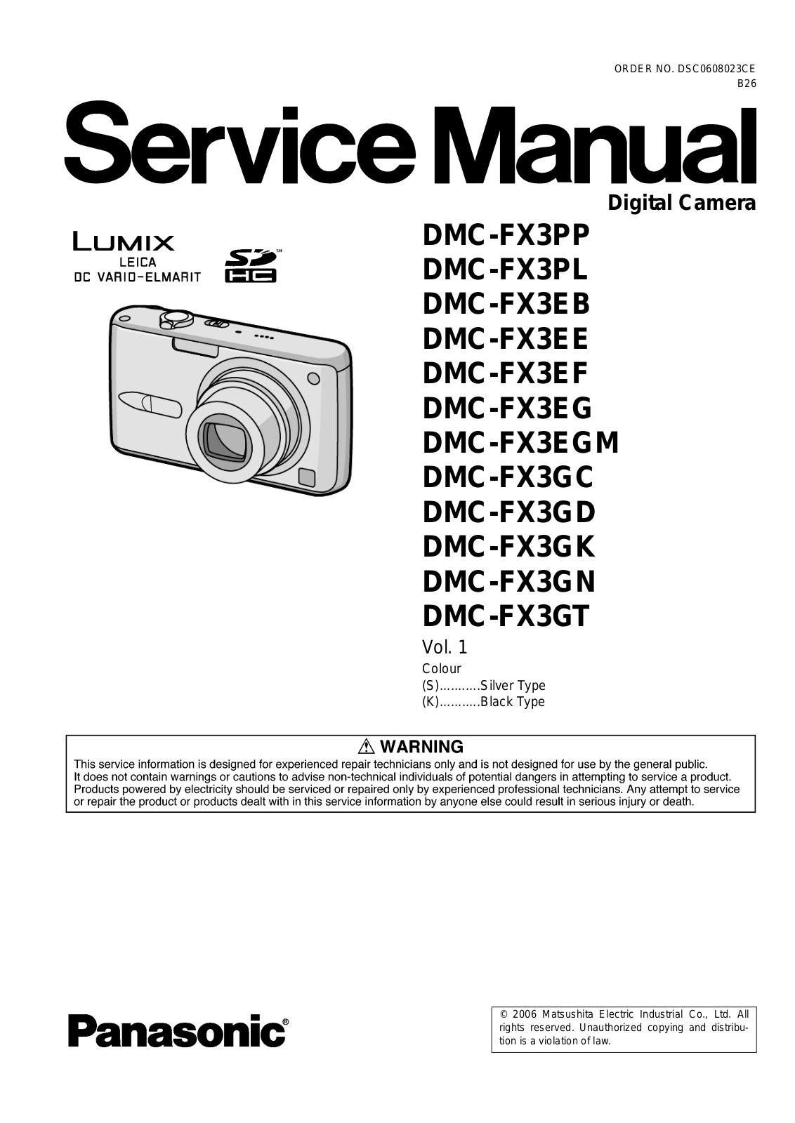 Panasonic DMC-FX3, DMC-FX3PP, DMC-FX3EB, DMC-FX3EE, DMC-FX Service Manual