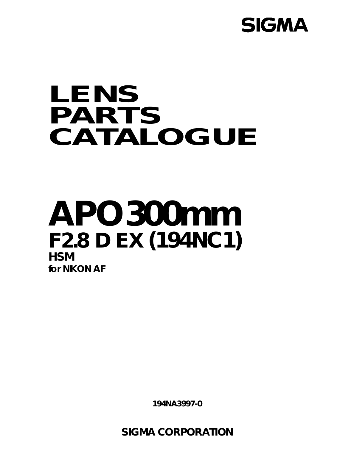 Sigma 300mm f2.8D APO EX Parts List (Nikon version)