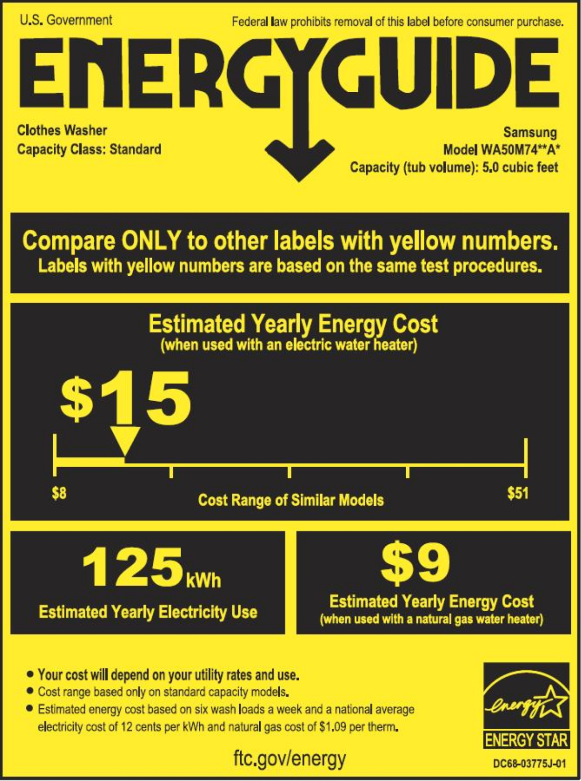 Samsung WA50M7450AW Energy Guide