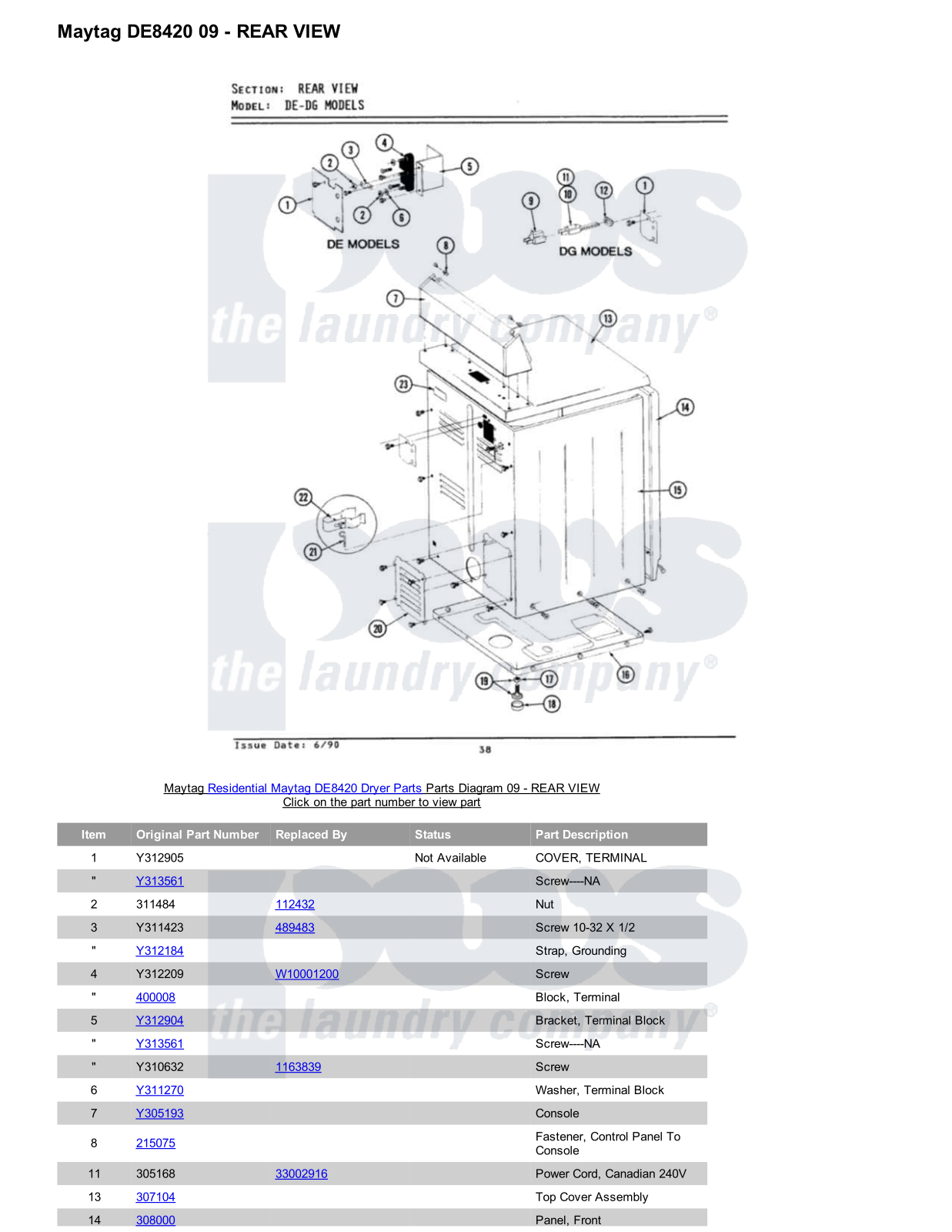 Maytag DE8420 Parts Diagram