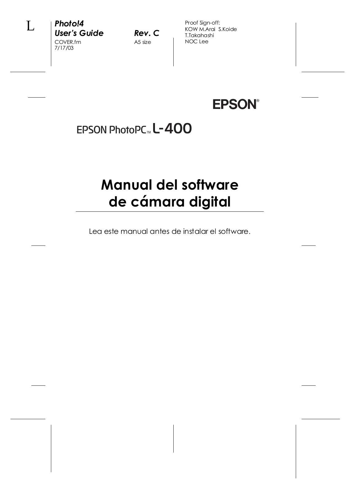 Epson PHOTOPC L-400 Software  Manual