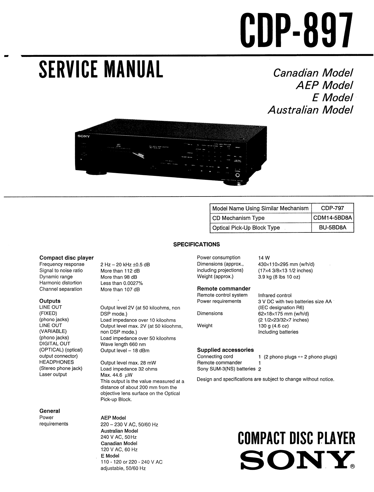 Sony CDP-897 Service manual