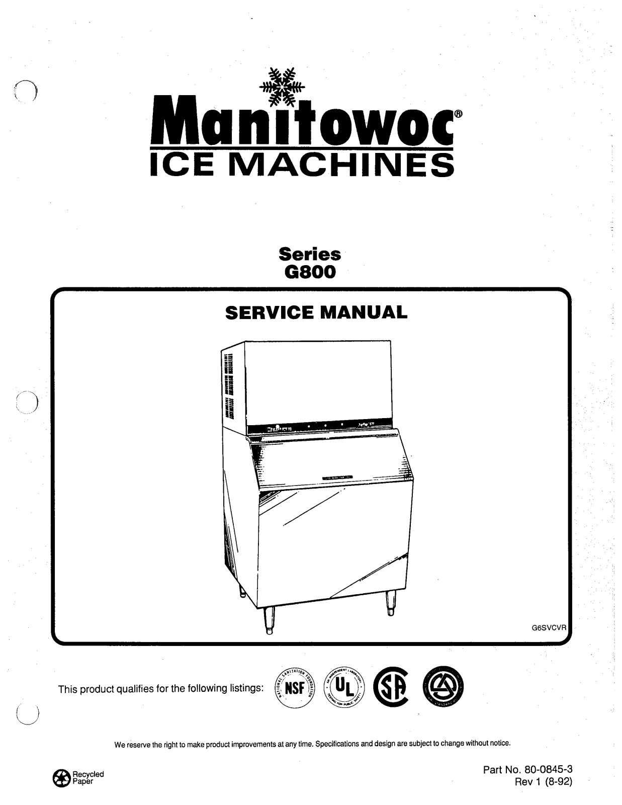 Manitowoc Ice GY0894N Service Manual