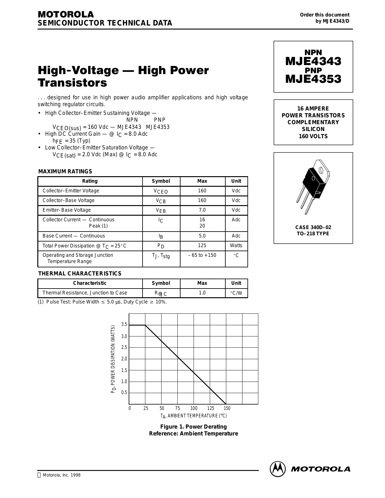 MOTOROLA MJE4343 Datasheet