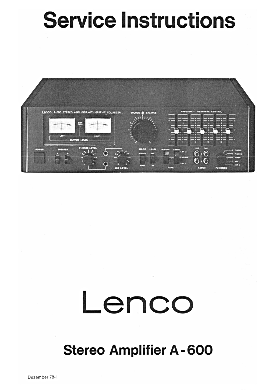 Lenco A-600 Service Manual