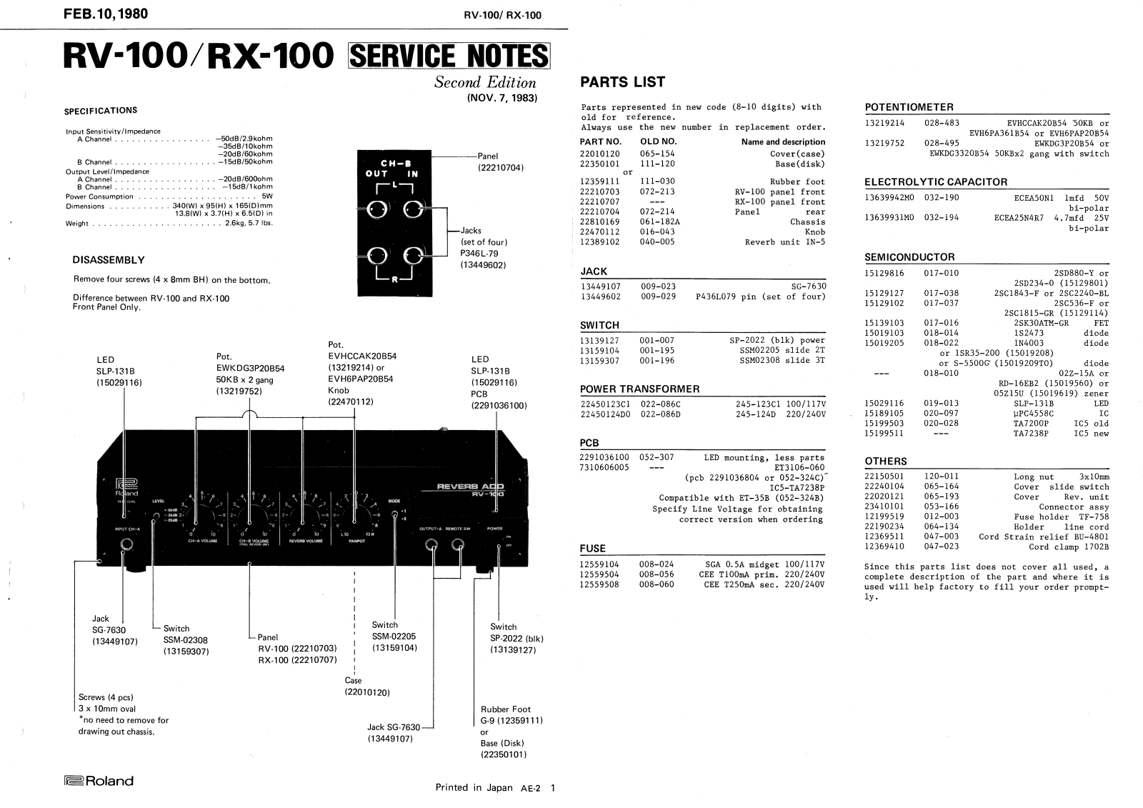 Roland RV-100, RX-100 Schematic