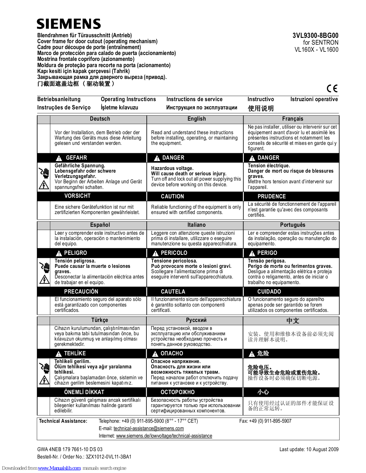 Siemens 3VL9300-8BG00 Operating Instructions Manual