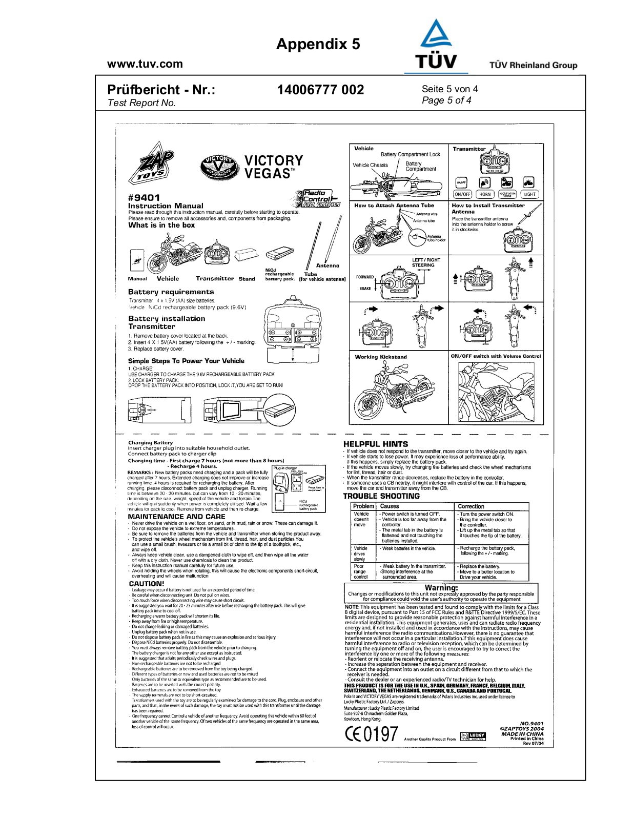 Zaptoys 9401 Users Manual