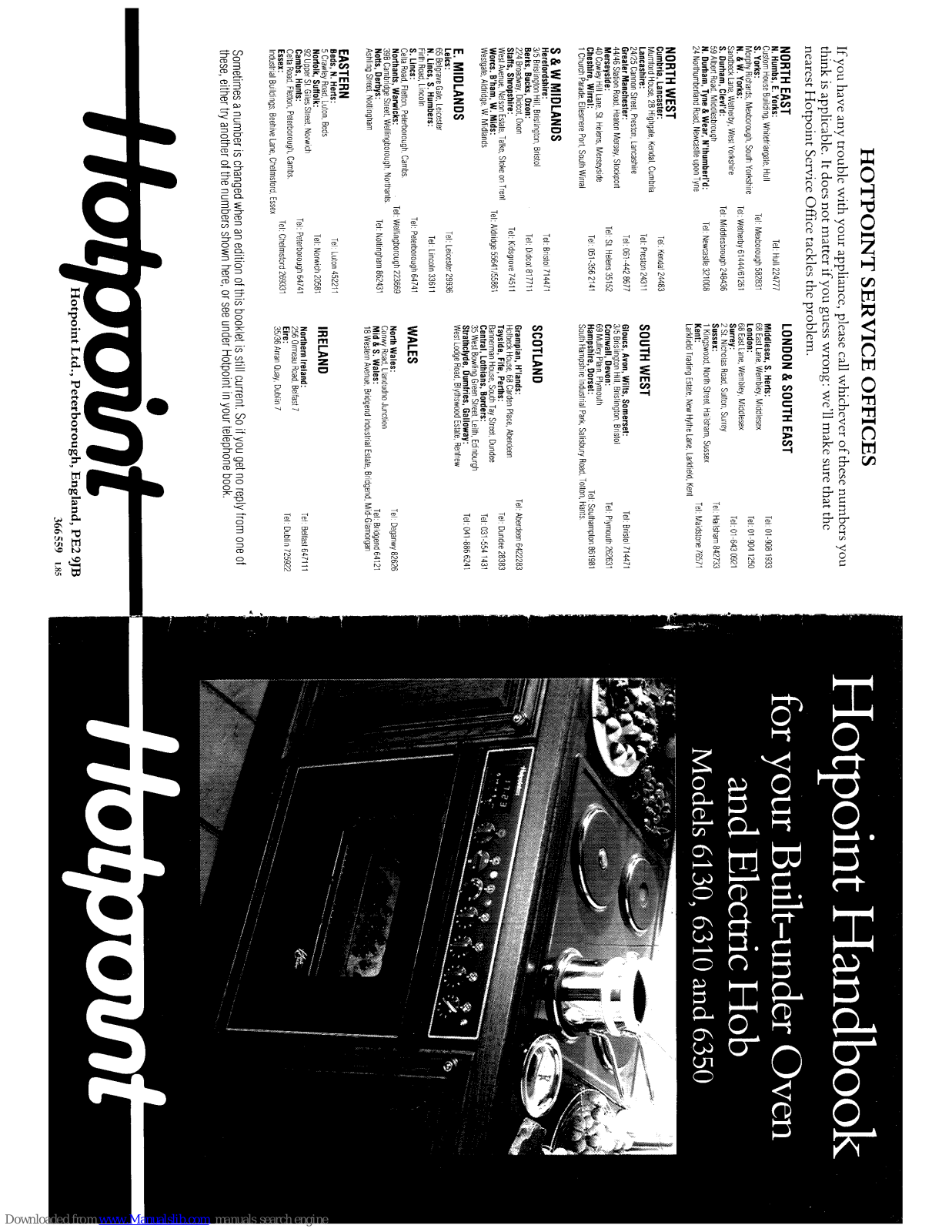 Hotpoint 6130, 6310 Handbook