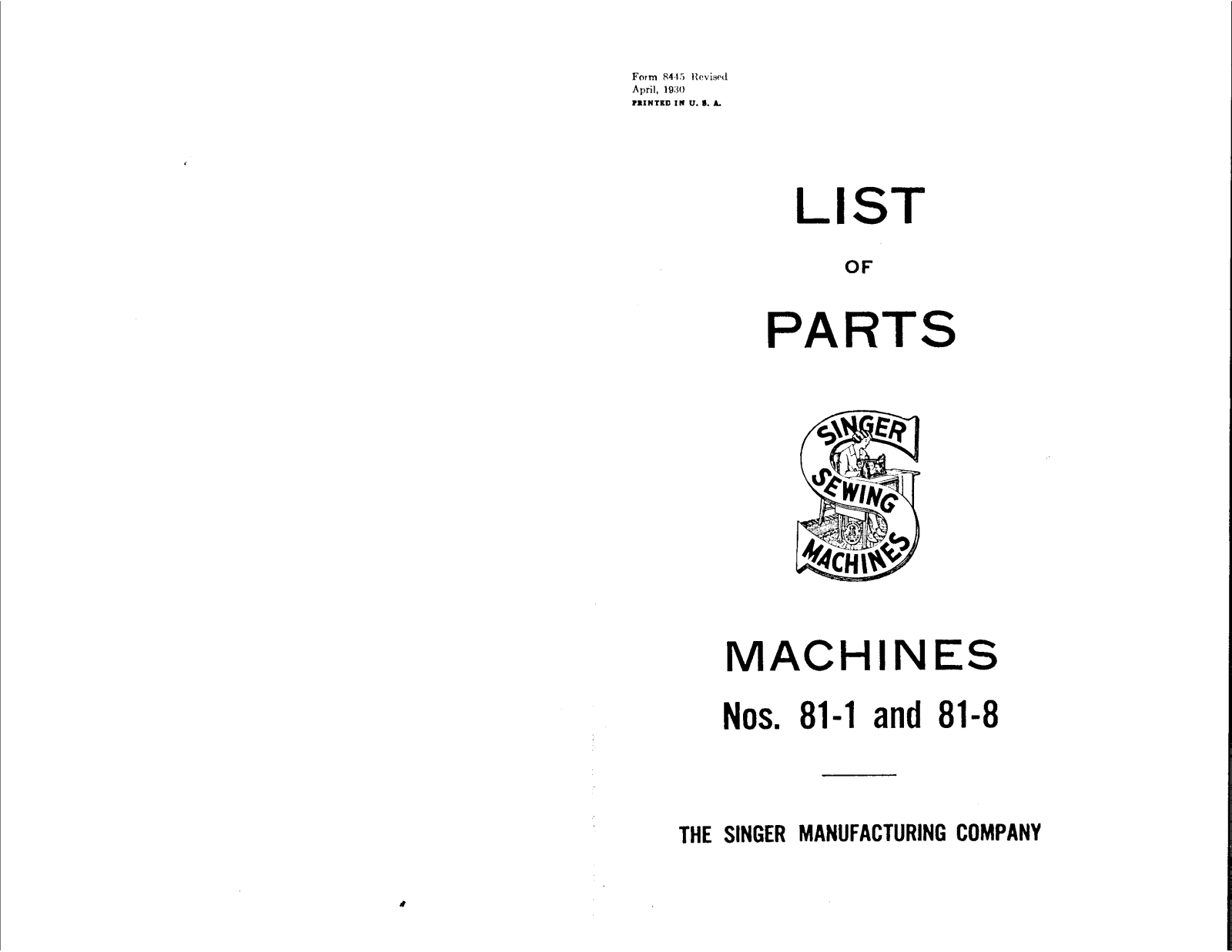 Singer 81-8, 81-1 User Manual