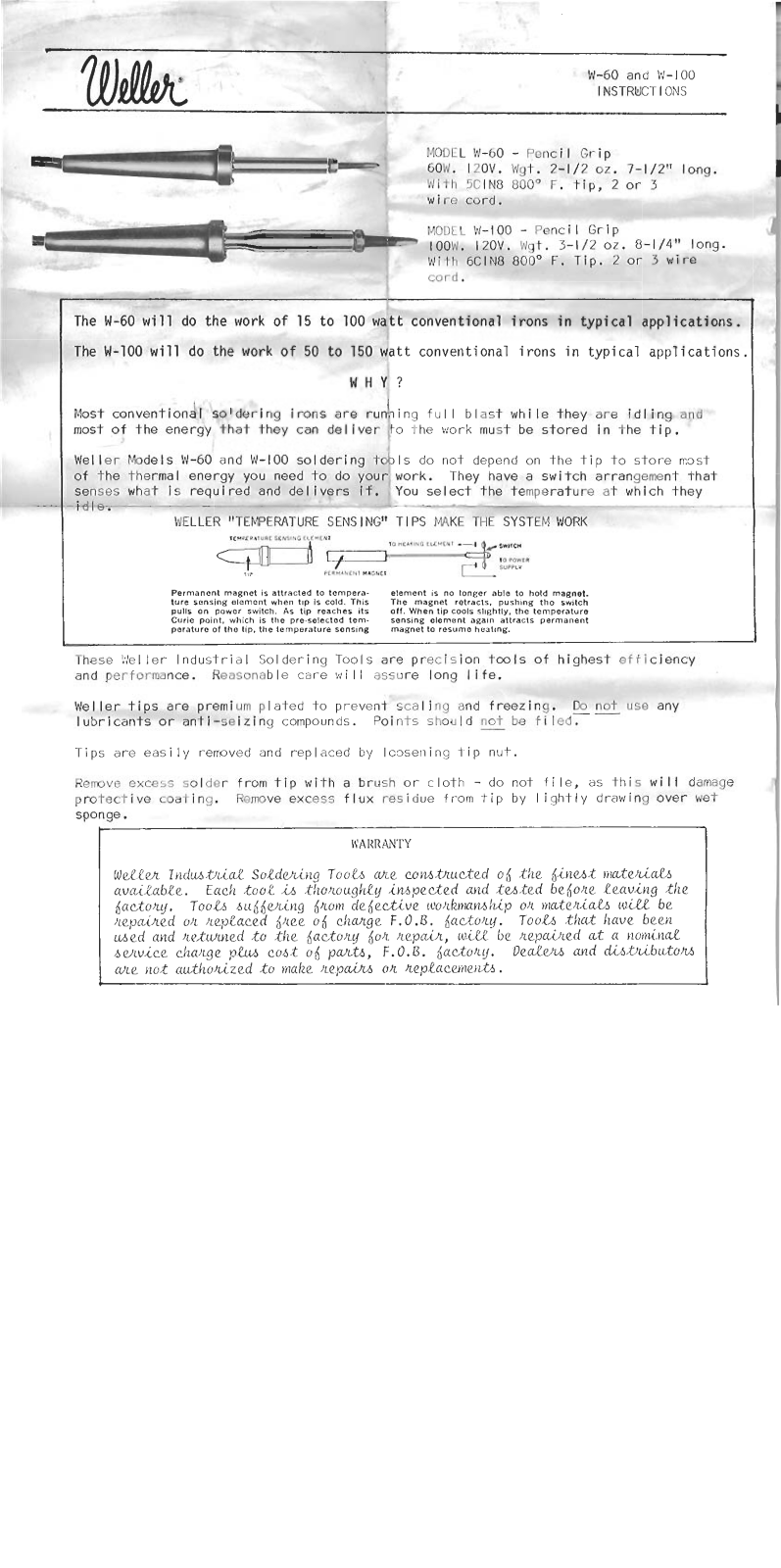 Weller W-100, W-60 User Manual