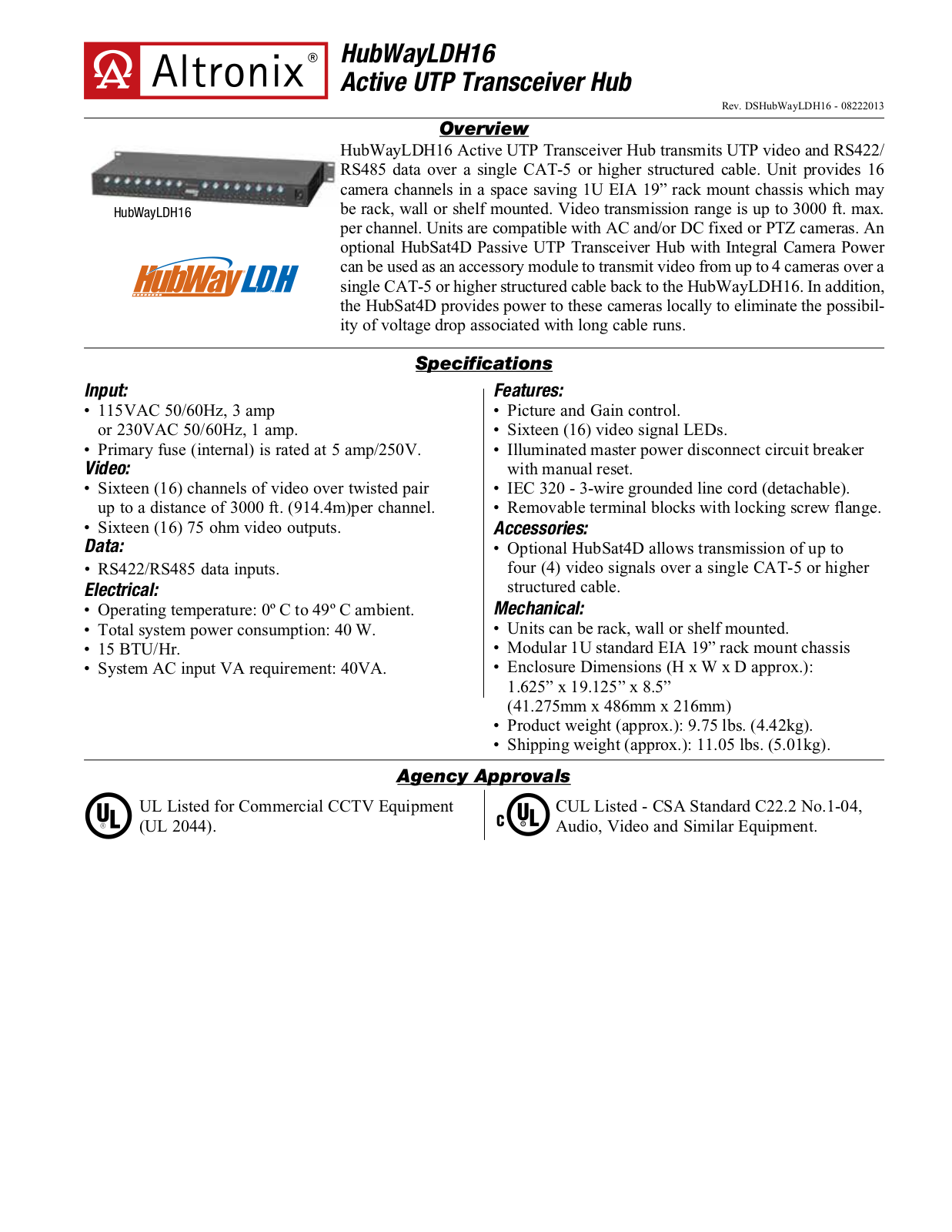Altronix HubWay LDH16 Data Sheet