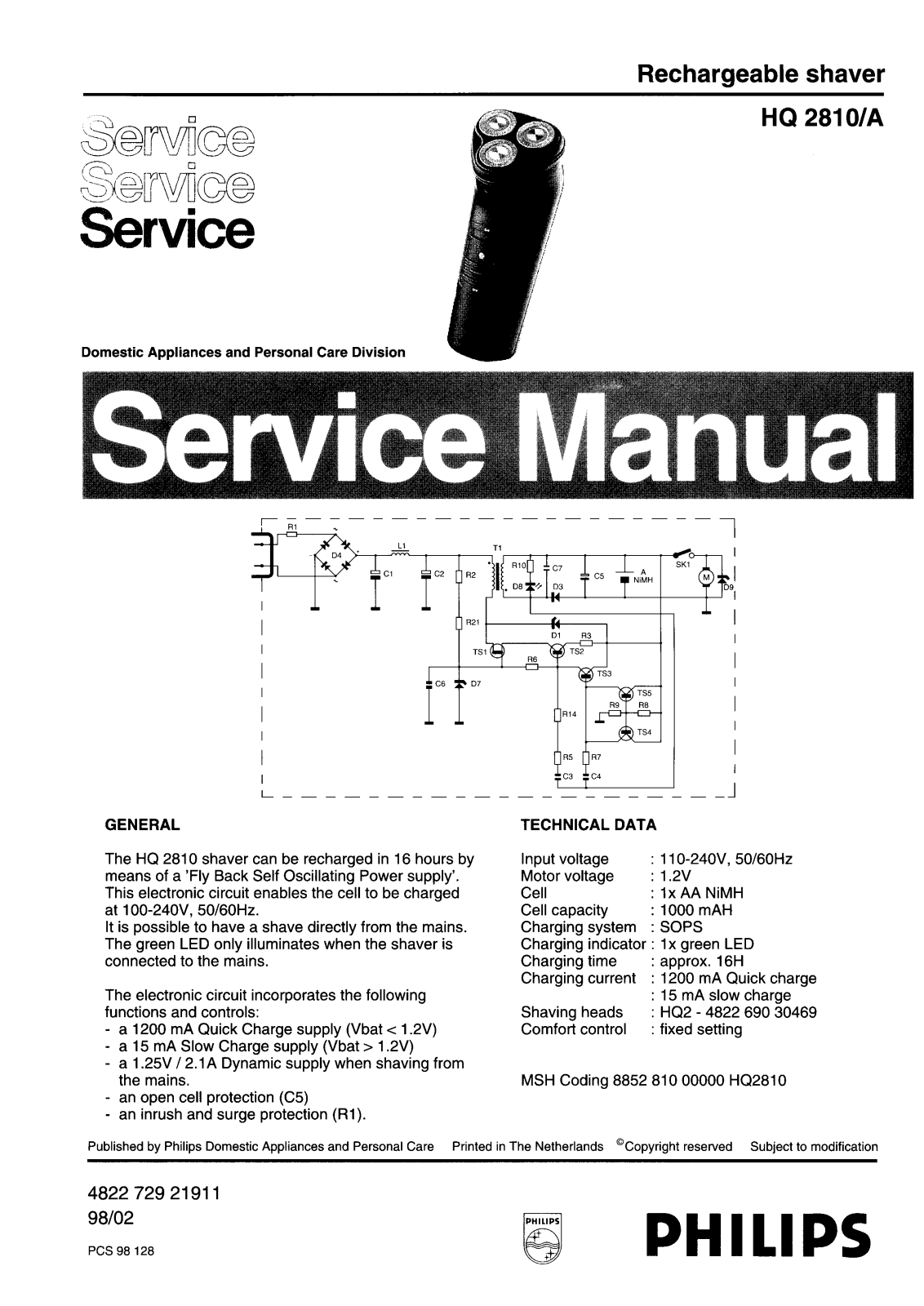 Philips HQ2810A Service Manual