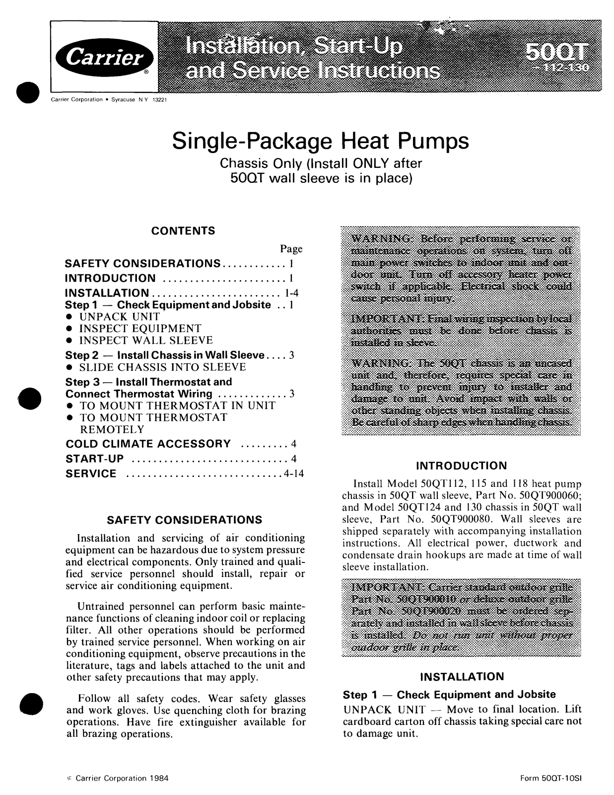 Carrier 50QT User Manual