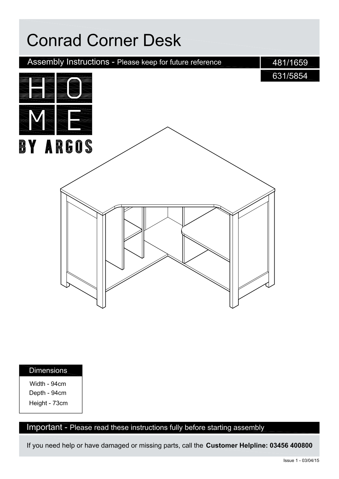 Argos 4811659, 6315854 ASSEMBLY INSTRUCTIONS