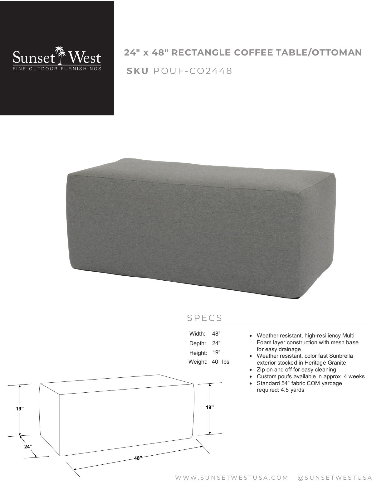 Sunset West XSW10196 Specifications - ManualMachine.com