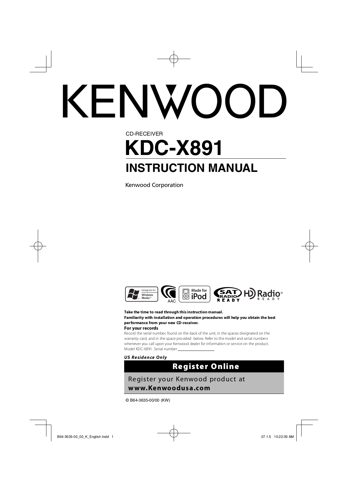 Kenwood KDC-X891 User Manual