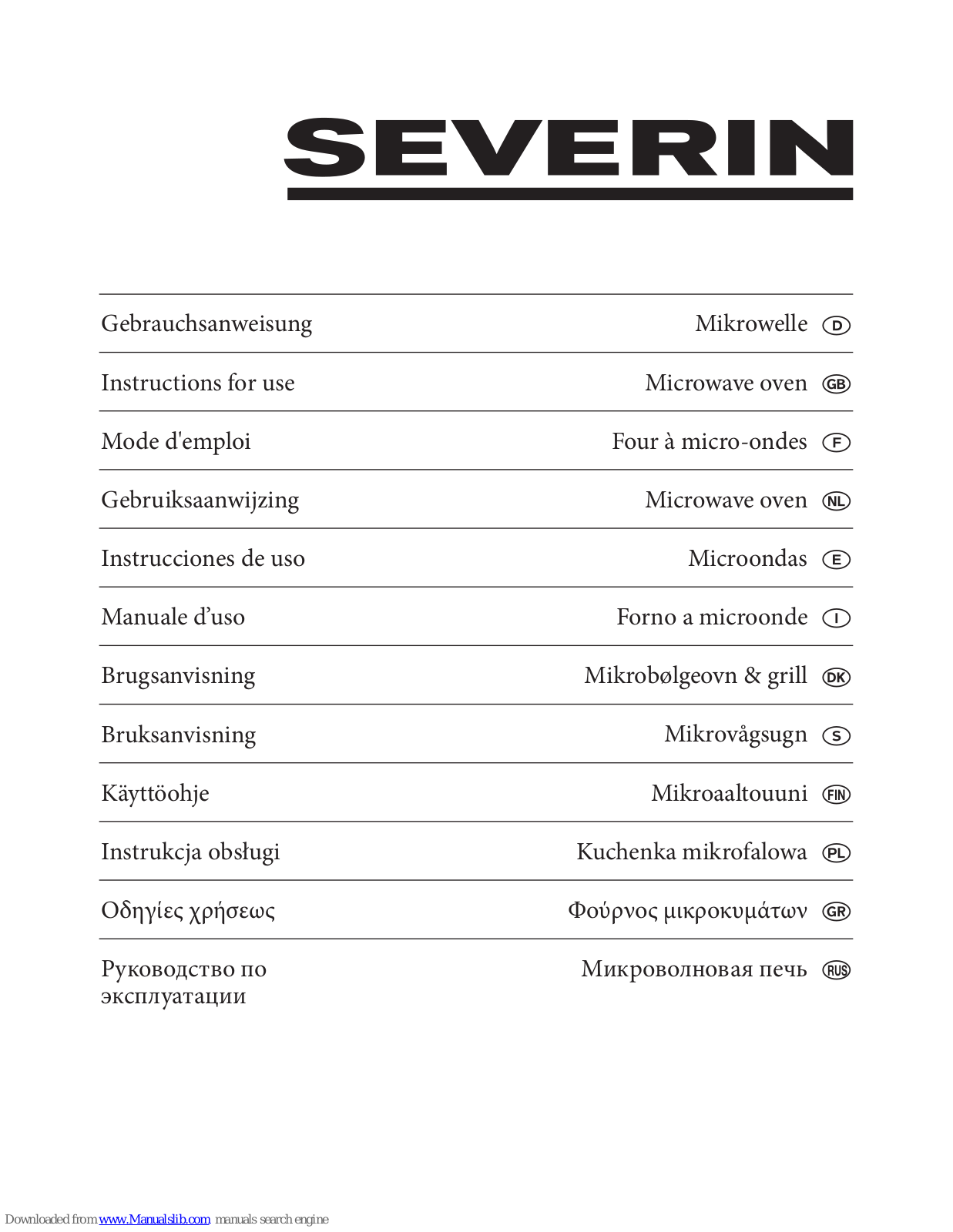 SEVERIN Microwave oven Instructions For Use Manual