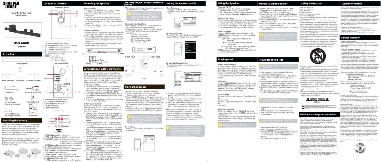 Sharper image SBT5100 User Manual