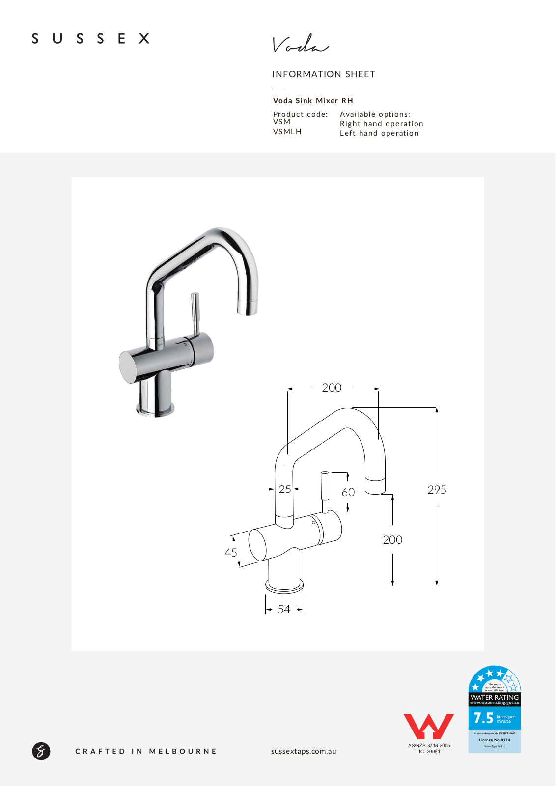 Sussex Taps VSM-02, VSM-04, VSM-00, VSM-06, VSM-05 Datasheet