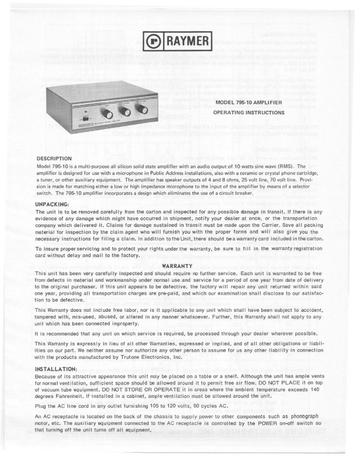 Telex 795-10 User Manual