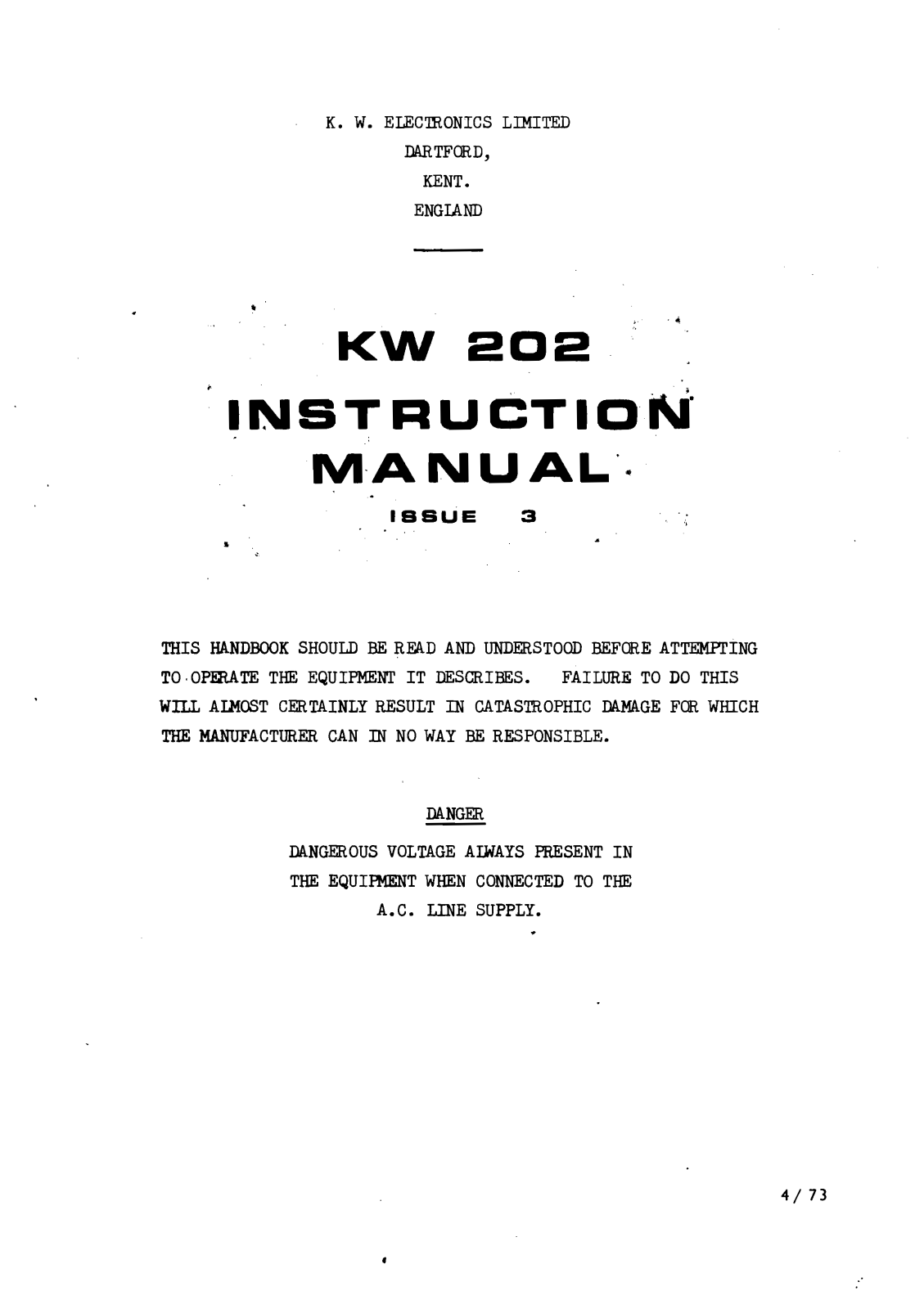 KW Communications 202 Service manual