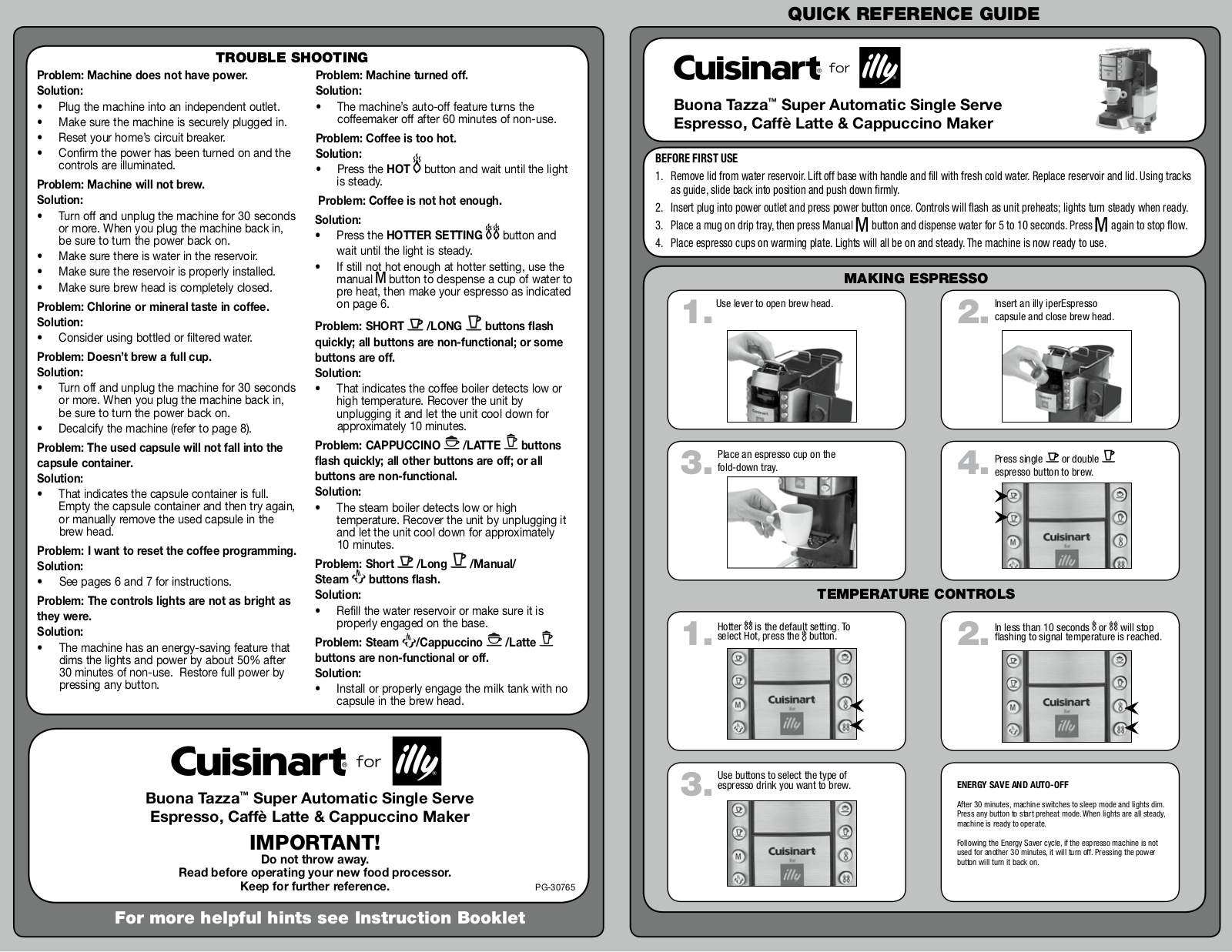 Cuisinart PG-30765 User Manual