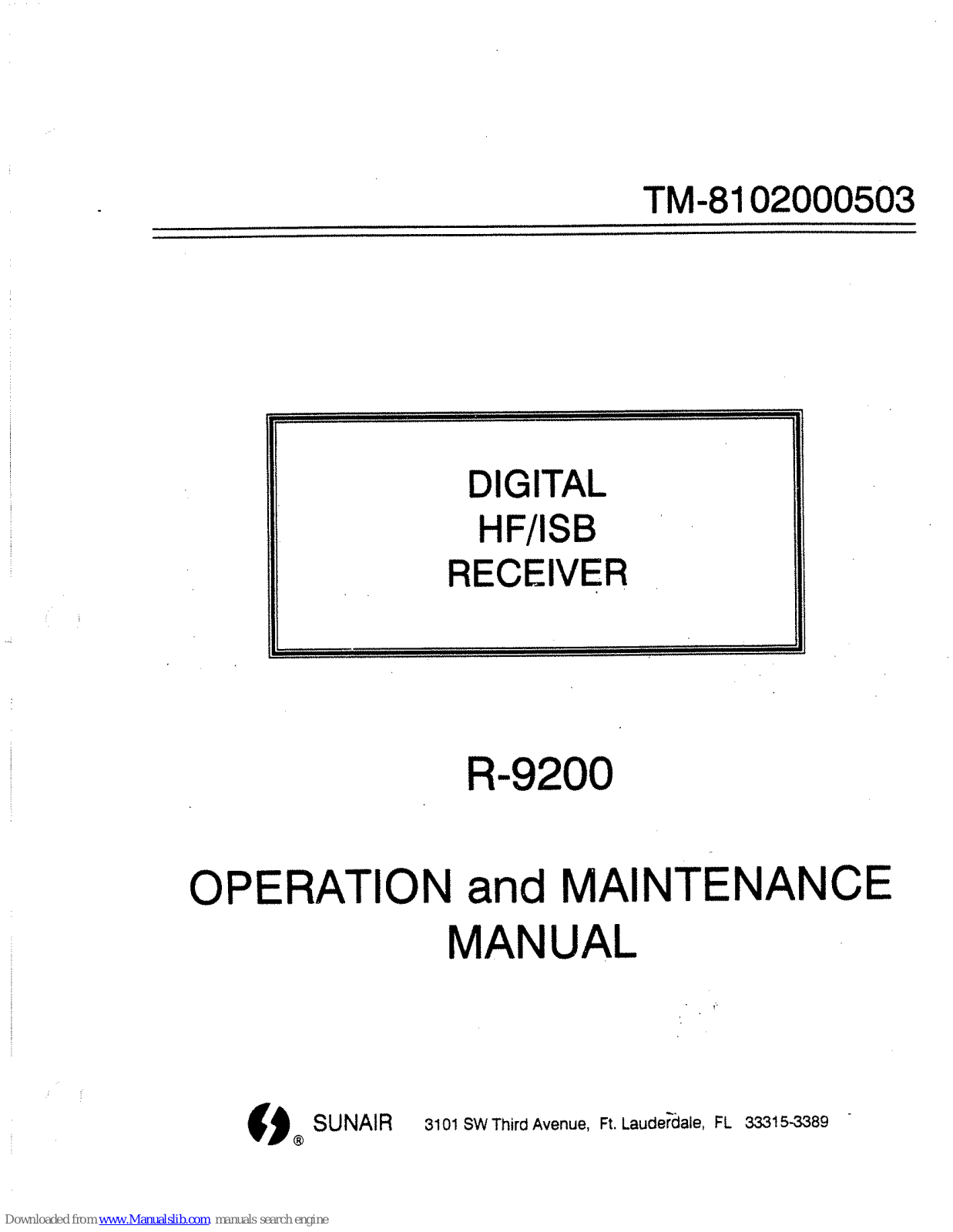 sunair R-9200 Operation And Maintenance Manual