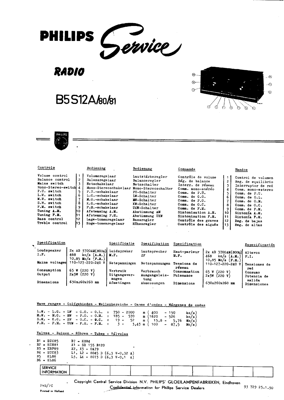 Philips B-5-S-12-A Service Manual