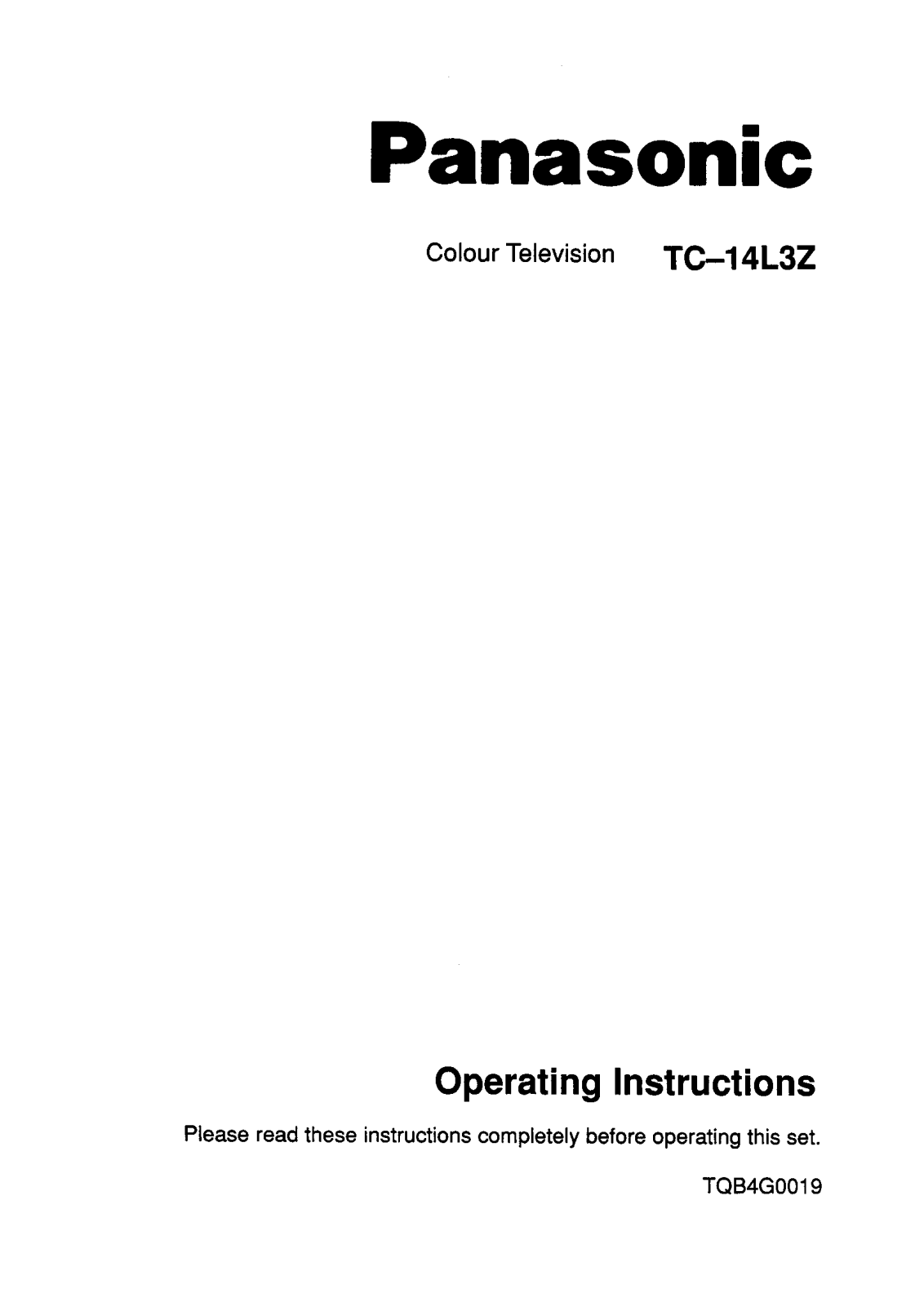 Panasonic TQB4G0019, TC-14L3Z User Manual