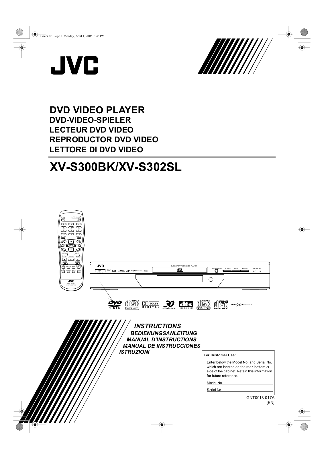 JVC XV-S300BK, XV-S302SL User Manual