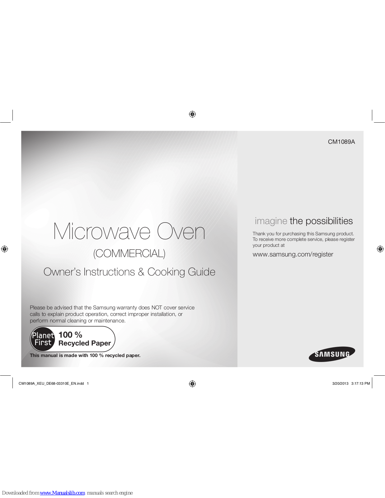 Samsung CM1089A Owner's Instructions & Cooking Manual