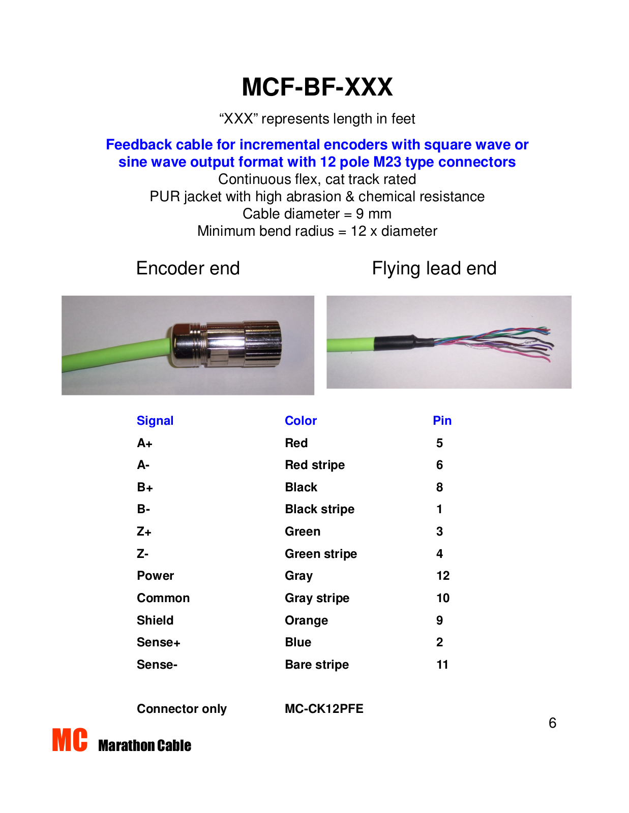 Marathon Cable MCF-BF-XXX Data Sheet - ManualMachine.com