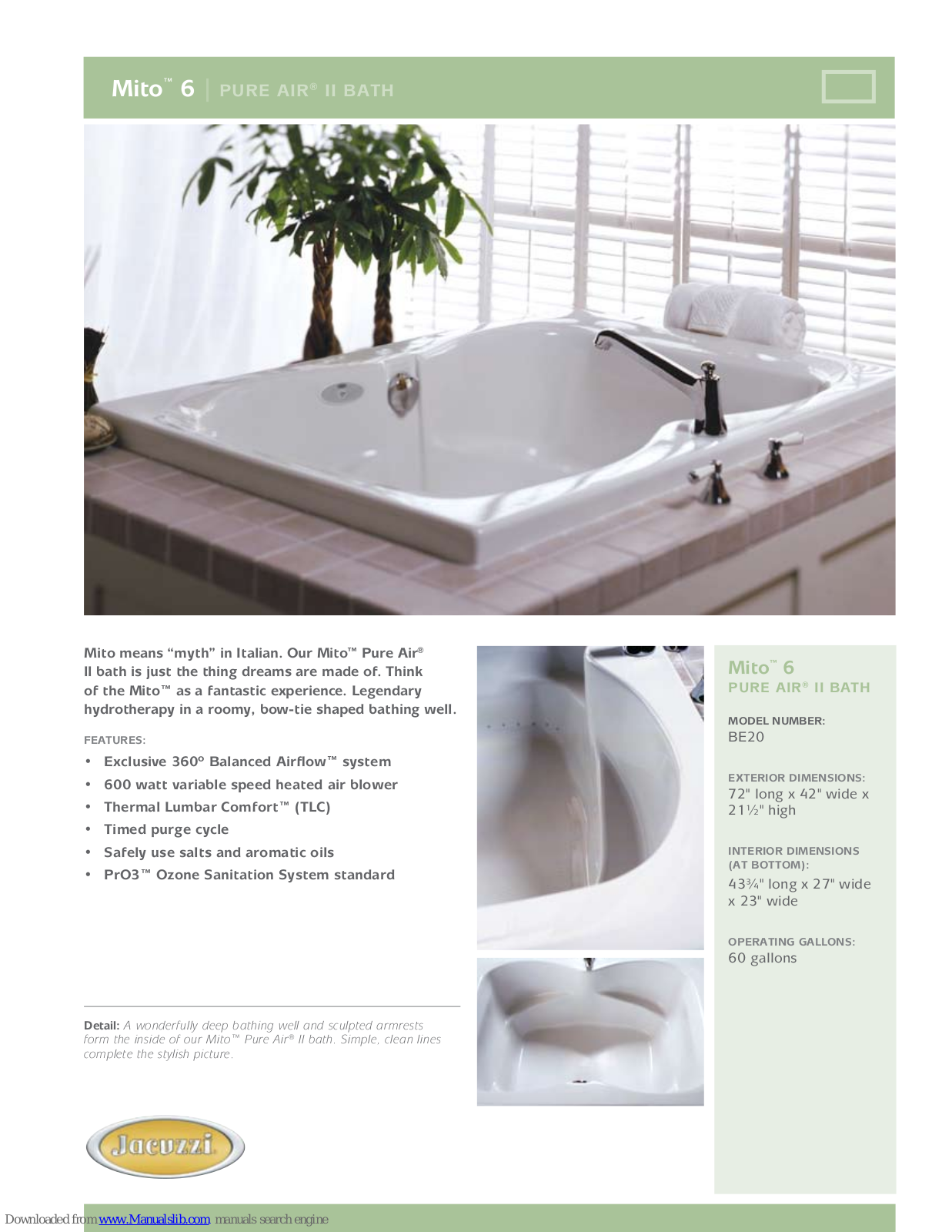 Jacuzzi Mito BE20, Mito 6 Specification Sheet