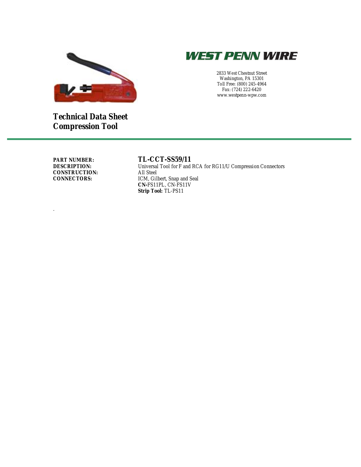 West Penn TL-CCT-SS59-11 Specsheet