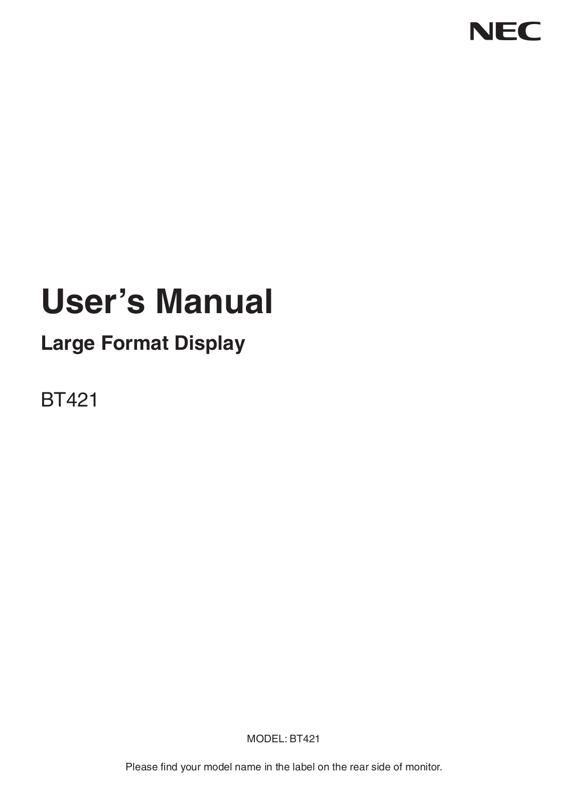 NEC BT421 operation manual