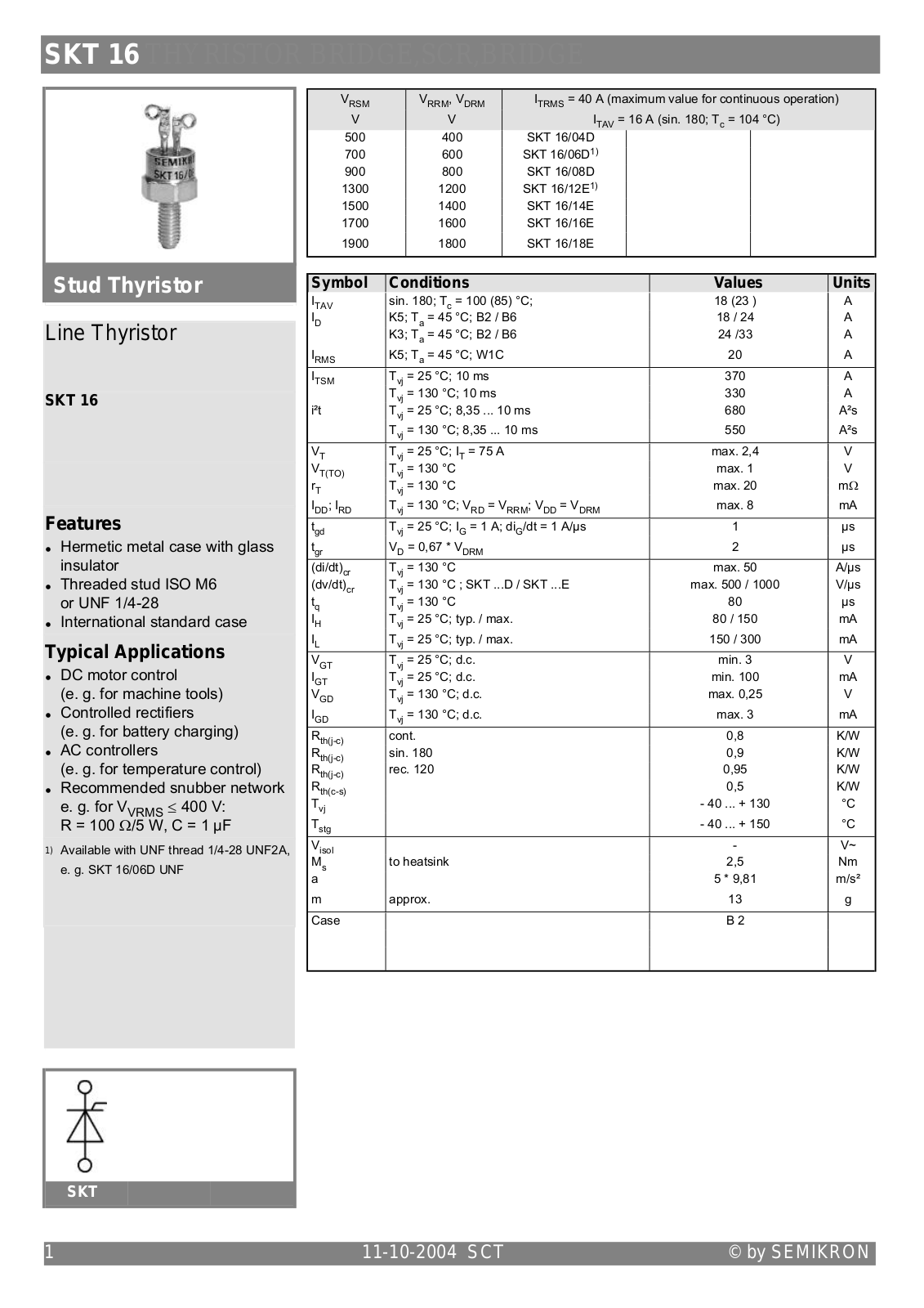 Semikron SKT16 Data Sheet