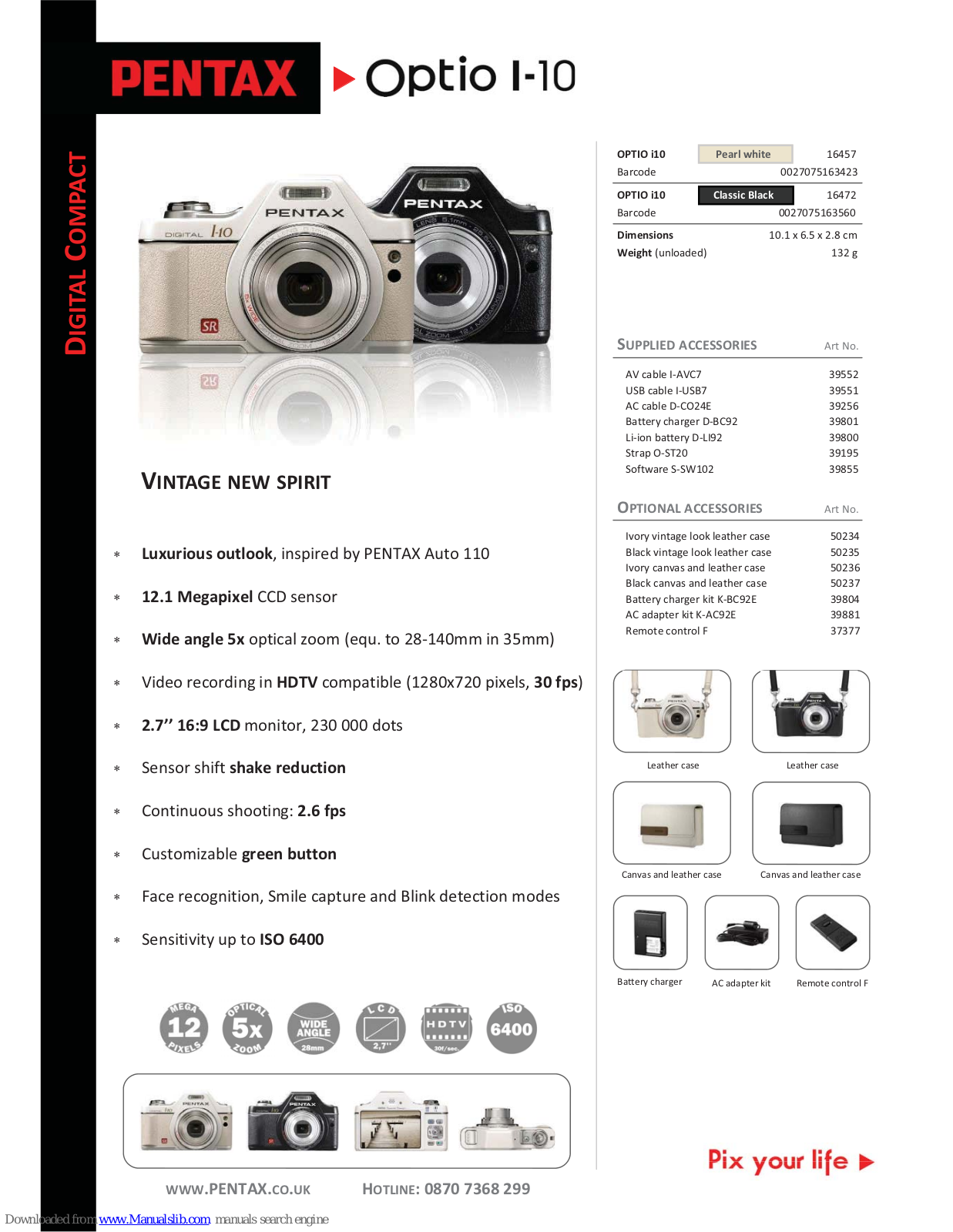 Pentax 16456, 16471, Option I-10 Technical Specifications