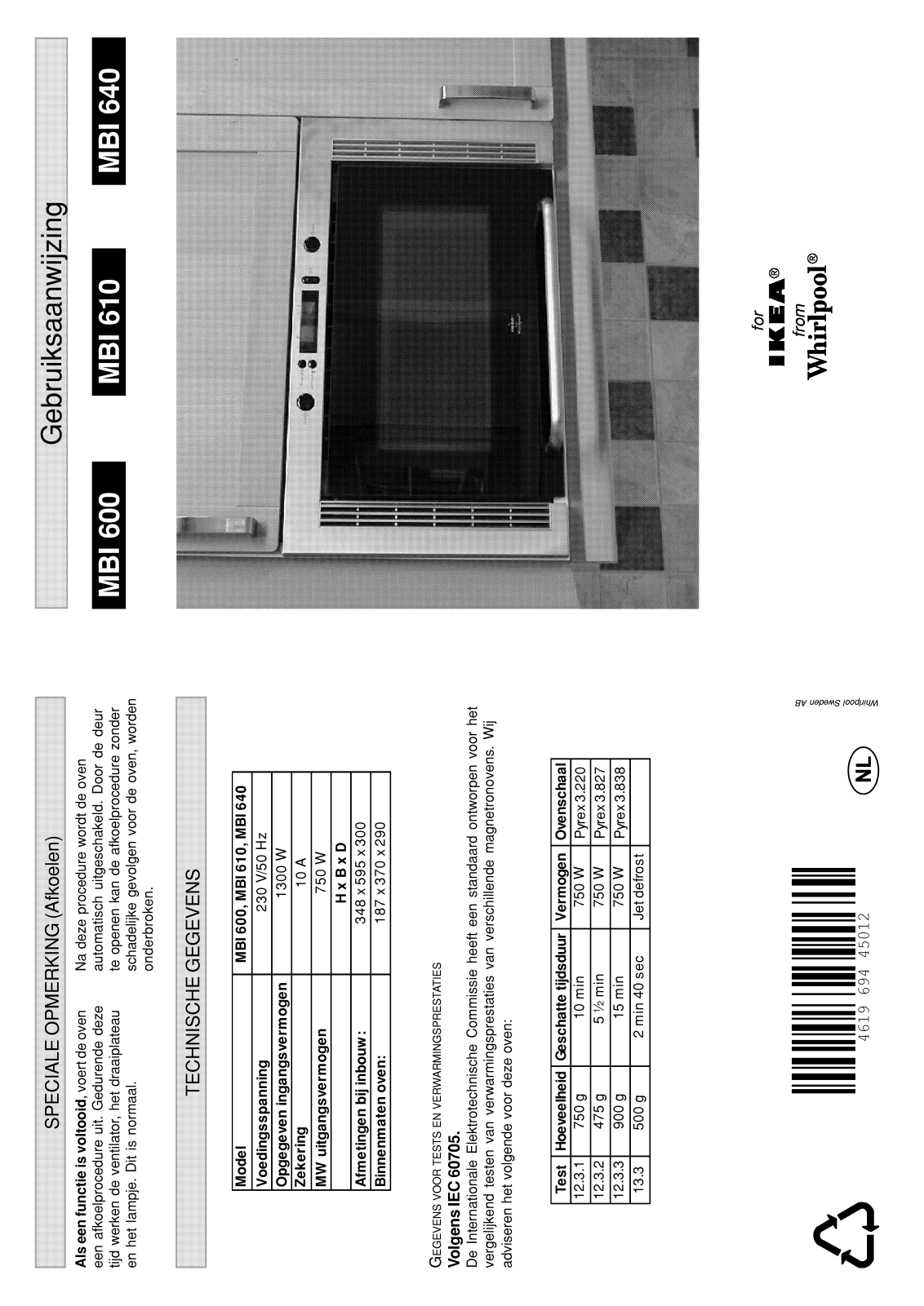 Whirlpool MBI 610 AN INSTRUCTION FOR USE