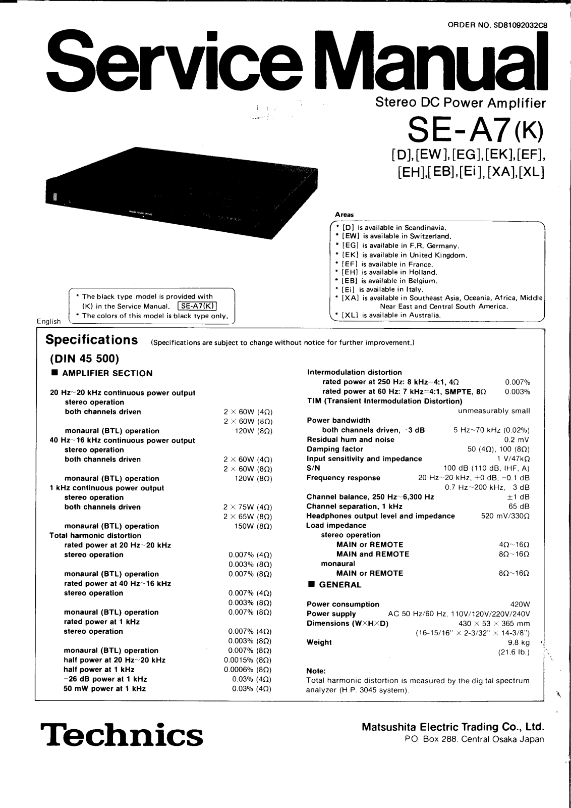 Technics SE-A7-K Service Manual