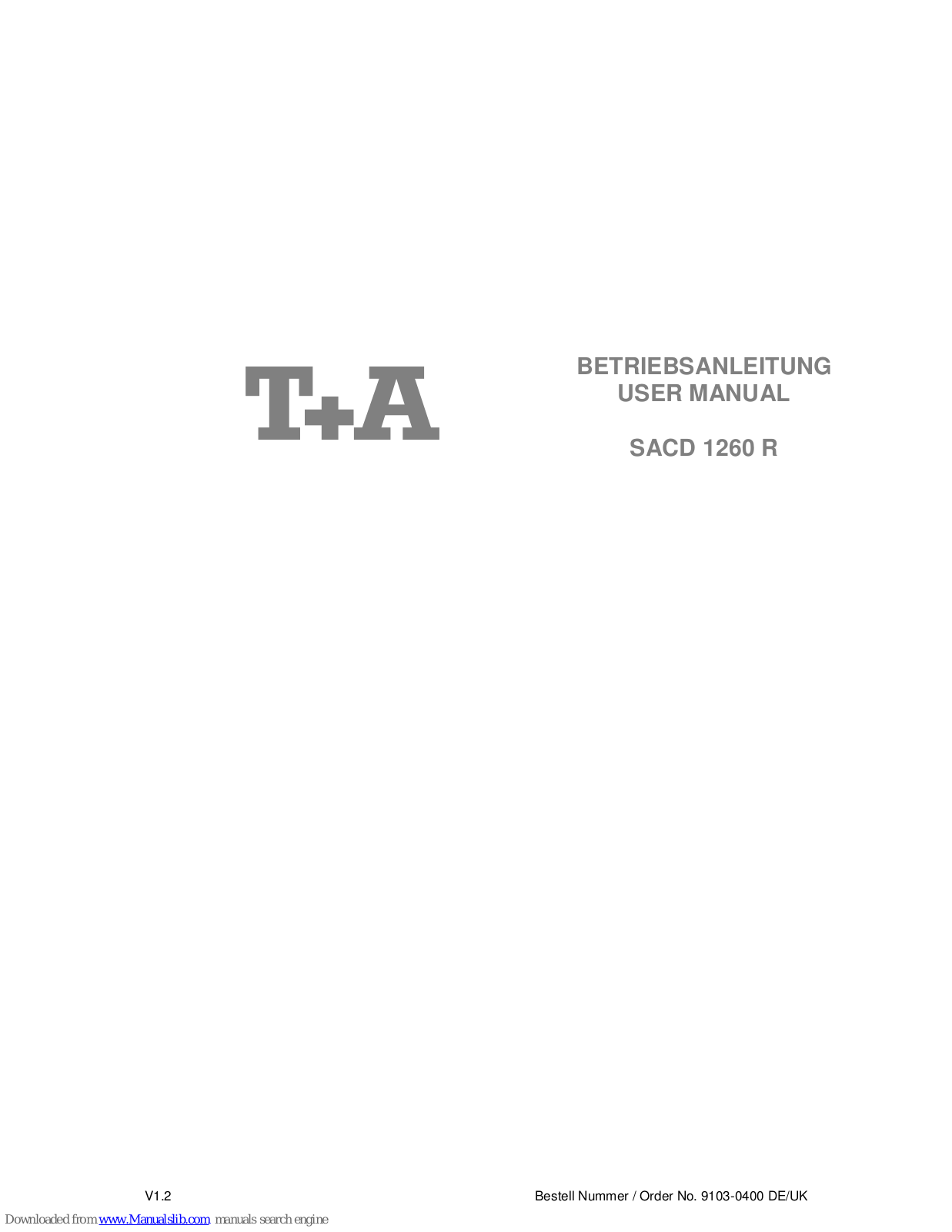 T+A SACD 1260 R, SACD 1250 R User Manual