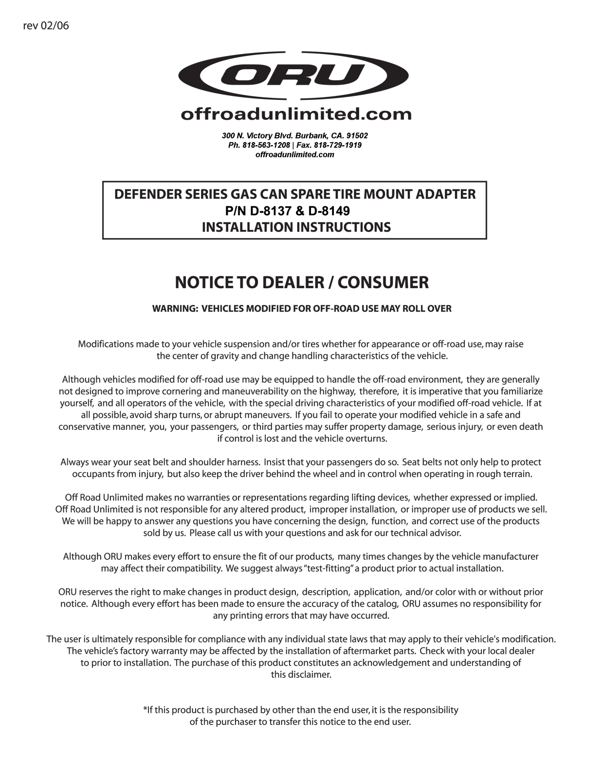 ORU D-8137 User Manual - ManualMachine.com