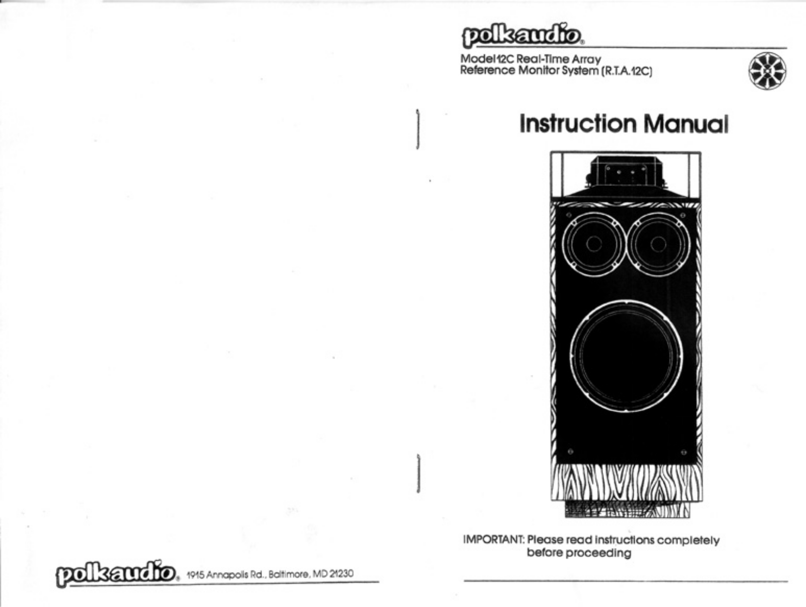 Polk audio 12C, RTA 12C User Manual