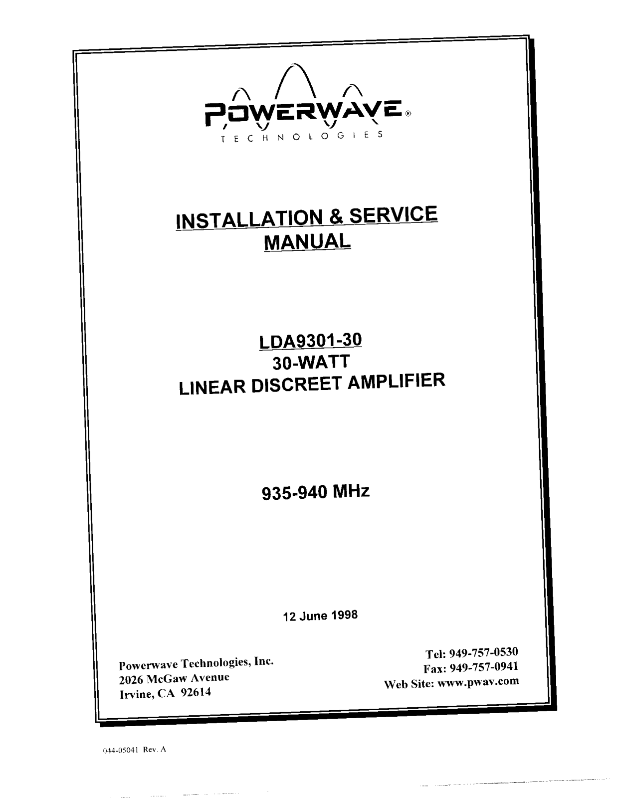 Powerwave Technologies 5JS0028 User Manual