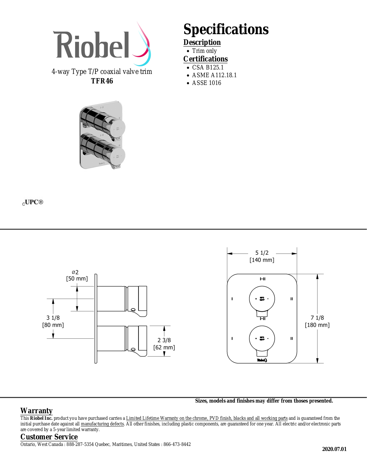 Riobel TFR46BN, TFR46C Specifications - ManualMachine.com