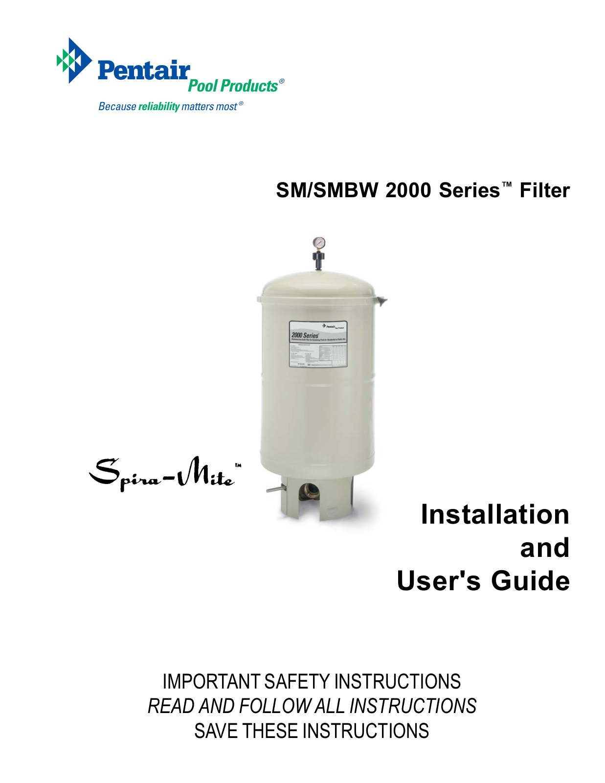 Pentair SM-SMBW 2000 User Manual