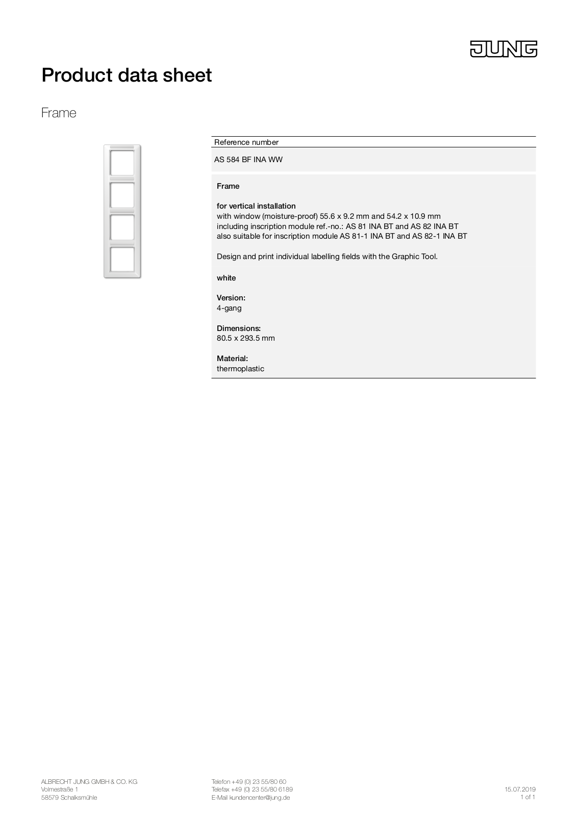 Jung AS 584 BF INA WW User Manual