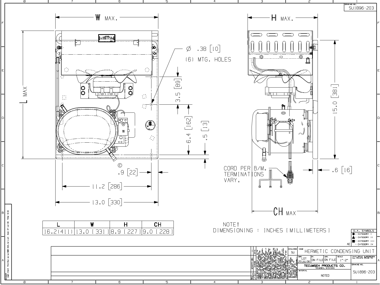 Tecumseh AEA2413ZXAXA Drawing Data